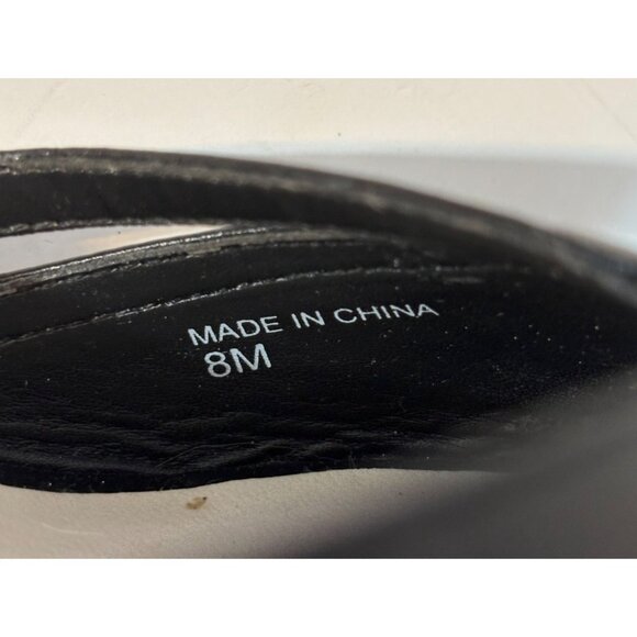 Ann Taylor Loft Leather Black Strappy Wedge Sandals Open Toe Womens 8 Woven Heel - Picture 9 of 12